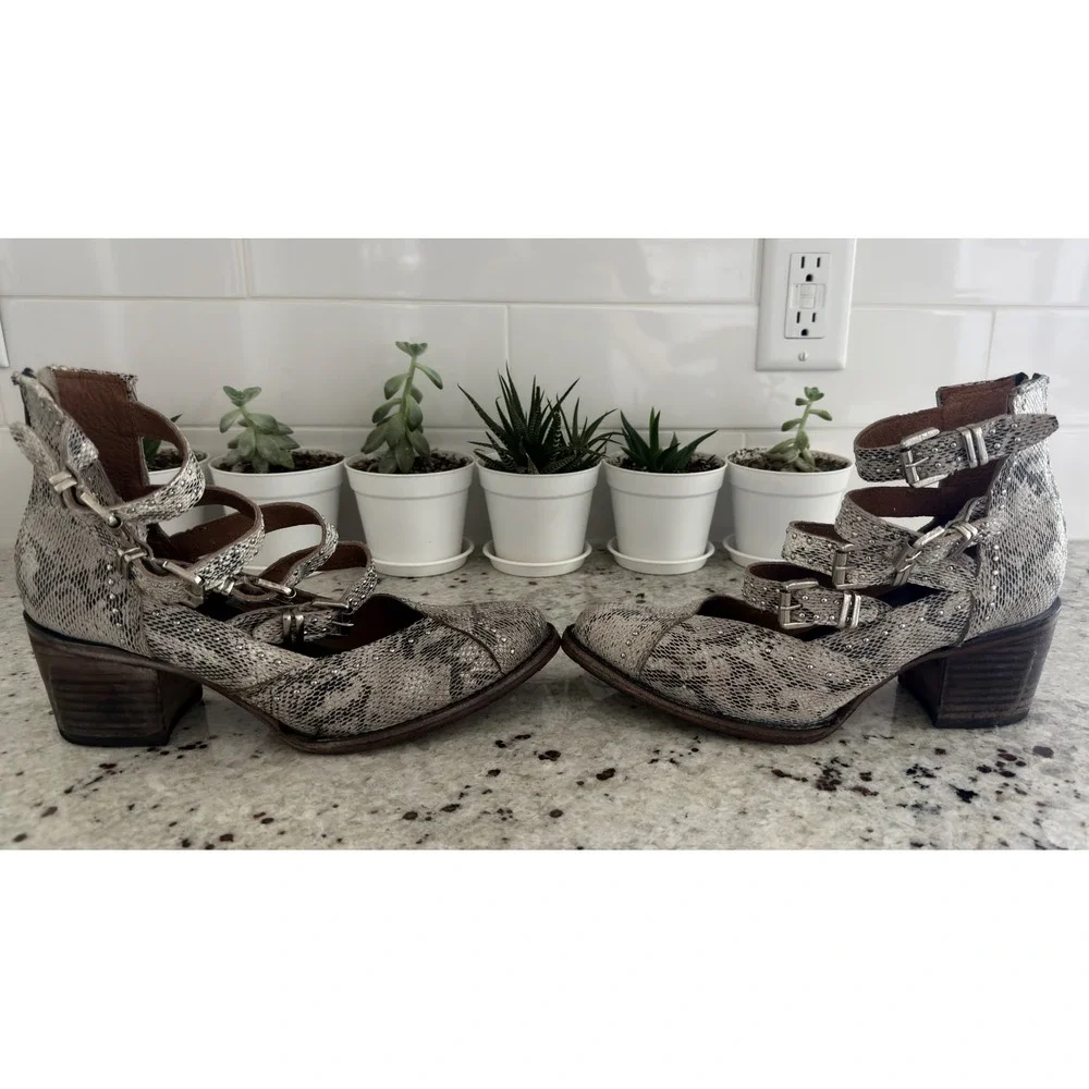 Freebird by Steven Felicity‎ Leather Snakeskin Studded Block Heel Shoes Size 8